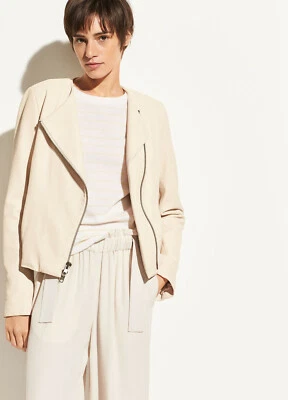 CHAQUETA DE CUERO MUJER WJ02 NUEVA CON ETIQUETAS VINCE FRENTE CRUZADO TALLA XS, S, M, L $995 Foto 1 de 4