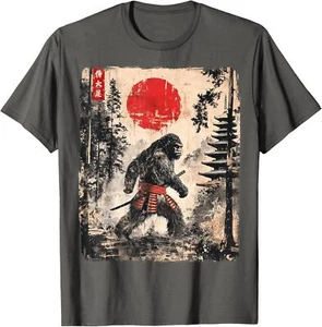 Samurai Bigfoot Japanese Vintage Graphic Ukiyo-e Art Funny T-Shirt - Picture 1 of 13
