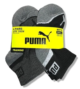 PUMA SOCKS BOYS X6 - QUARTER 253 - WAVE GREY DK - SMALL SZ SHOE 4-8.5 - 6 PACK - Picture 1 of 2