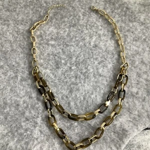 Gold Tone & Brown Links 22” Costume Necklace Lobster Claw Clasp - Picture 1 of 7