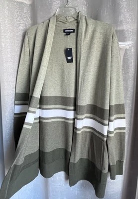 NWT LANDS' END L 14-16 L/S Open Front Cardigan 100% Cotton Colorblock Green - Image 1 of 4