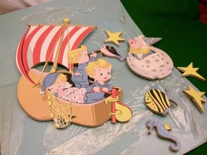Wynken Blyken Nod Nursery rhyme Dolly Toy Co pin ups COMPLETE 1957 litho 9 pce - Bild 1 von 15