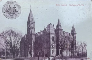 Postal de colección State Capitol Charleston West Virginia WV State Seal 1909 - Imagen 1 de 2