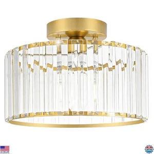 Modern 11" Crystal Semi Flush Mount Ceiling Light Fixture, Gold Hallway - Picture 1 of 6