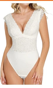 POPILUSH LACE BODY SUITS WOMEN TANK TOP THONG SHAPEWEAR TUMMY CONTROL - WHITE Sm - Picture 1 of 7