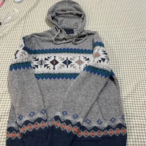 American Eagle Men’s Sweater Southwest Aztec Print Knit Grey Wool Blend Sz M - Picture 1 of 8