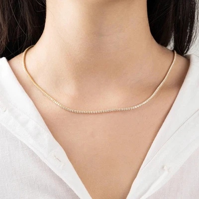 Collar de tenis de diamantes cultivados en laboratorio de 5 quilates de oro amarillo de 18" de 14 quilates sobre E VS1 regalo Foto 1 de 4