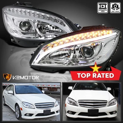 Fits 2008-2011 Benz W204 C300 C350 C-Class LED Signal Strip Projector Headlights Foto 1 de 4