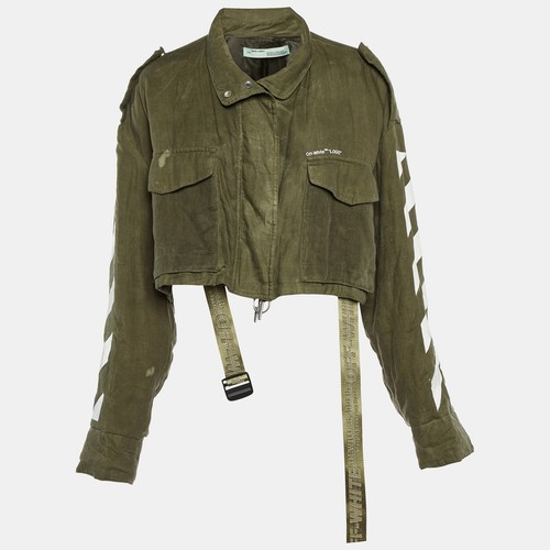 Off White Giacca Cropped Lino Verde Oliva Diag M65 S