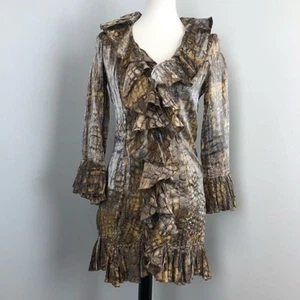 Chaqueta Larga Ligera Alberto Makali Brillo Estampado Animal Volantes Manga Campana Pequeña - Imagen 1 de 12