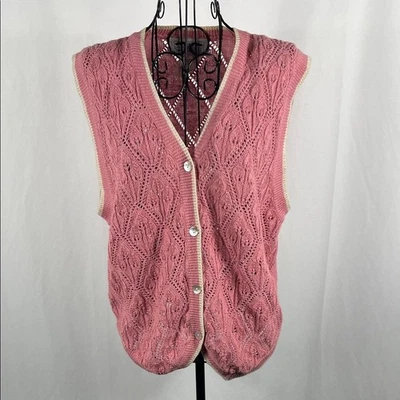 VINTAGE 90's JANTZEN Women's Button Up Vest Pink Small Mother of Pearl Buttons - Image 1 of 4