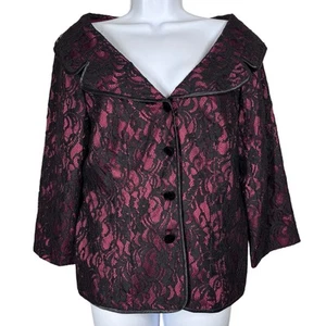 Victor Costa Vintage Lace Satin Jacket Women’s Sz 12 Black Red Formal Goth Vamp - Picture 1 of 9