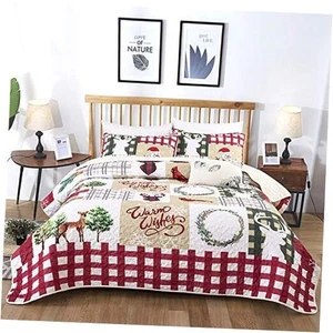  Christmas Quilt Set Rustic Christmas Tree Snowman Cardinal Holiday King Beige - Picture 1 of 7