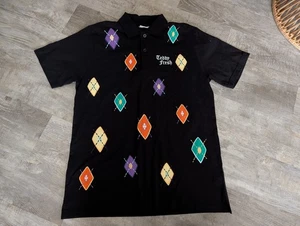Teddy Fresh Polo Shirt Mens sz S Black Argyle Embroidered Applique Short Sleeve - Picture 1 of 13