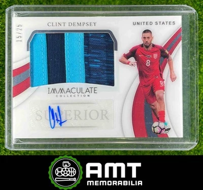 2018 Panini Immaculate Clint Dempsey Superior Patch Auto Sapphire 15/15 USA - Image 1 of 3
