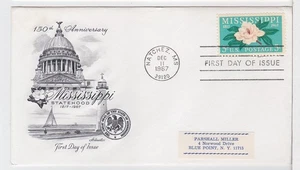 TurtlesTradingPost- Mississippi 150 Anniversary #1337 1967 FDC- Artmaster Cachet - Picture 1 of 1