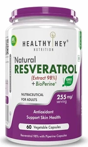 HealthyHey Nutrition Resveratrol Extract 98% Plus BioPerine For Absorption-255mg - Picture 1 of 7