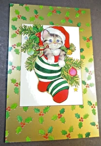 Kitty in Stocking Christmas Cards; open box; 16 cards & env. American Greetings - Picture 1 of 5