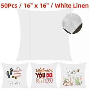 50pcs 16"x16" Blank White Linen Sublimation Blank Pillow Case Sofa Cushion Cover - Picture 1 of 15