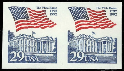Scott 2609 - 29¢ Flag Over White House, 1992 Perforation Freak, looks imperf - Image 1 of 2