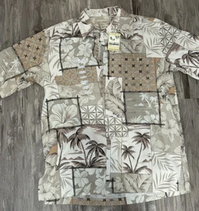 Camicia hawaiana KONA KAI TRADING CO Seta e Cotone Beige Marrone Pesca Colorata M Nuova - Foto 1 di 4