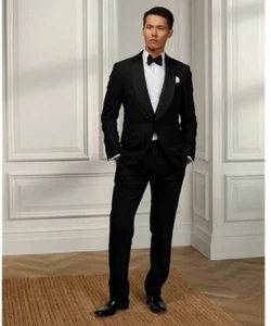 NWT Polo Ralph Lauren Hab Classic Wool Barathea Tuxedo Sz 46R x 37 Black $2295 - Picture 1 of 12