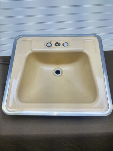 Vintage American Standard Cast Iron Porcelain Bathroom Drop in Sink Peach / Pink Cover