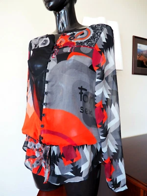 Camicia blusa trasparente DESIGUAL manica lunga con bottoni taglia small - Immagine 1 di 4