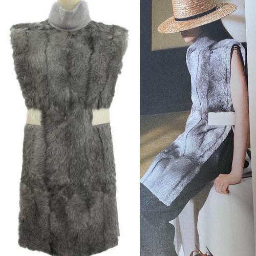 Gilet da cintura Celine Phoebe Philo 2013 pelliccia di capra cashmere tabard pelle 38