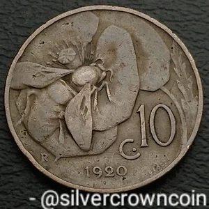 Italy 10 Centesimi 1920 R. KM#60. Ten Cents coin. Lucky Honey Bee. Dime. MBP. - Picture 1 of 7