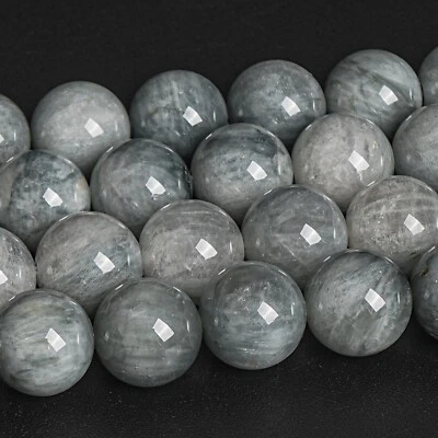 Cuentas redondas crisoberilo gris claro natural genuino de 12 mm para ojo de gato Foto 1 de 3