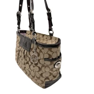 Coach Signature Jacquard Tan/ Brown F14281 East West Gallery Shoulder Tote Bag - Picture 1 of 12