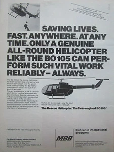 8/1980 PUB MBB BO 105 RESCUE HELICOPTER HELICOPTERE HUBSCHRAUBER ORIGINAL AD - Picture 1 of 1