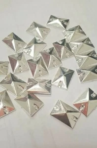 CraftbuddyUS 50pcs 9x13mm Silver Rectangle Pyramid Metal Sew On Gems DIY - Picture 1 of 2