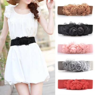 Women Lady Lace Rose Flower Buckle Stretch Belt Elastic Dress Corset Waistband - Image 1 of 3