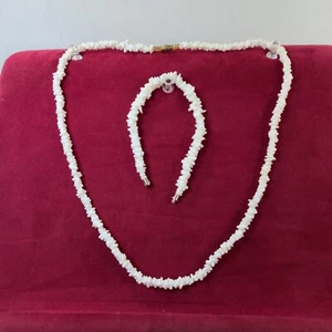 Weiße Puka abgeplatzte Muschel Surfer Halskette 25" Armband 8" Fassverschluss - Bild 1 von 7