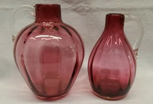 Vintage cranberry glass pitcher Pair  - Picture 1 of 12