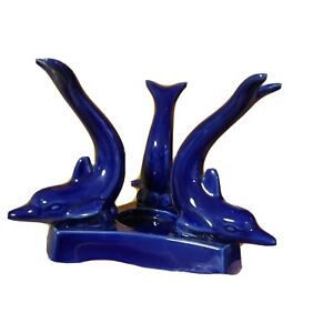 Cobalt Blue Ceramic Dolphin Tea Light Candle Wax Melt Holder Beach Decor 