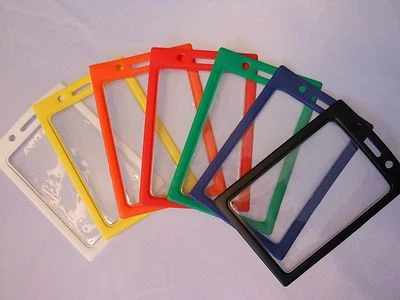 1 Vertical ID Badge Holder, Clear Vinyl Window with a Color "Frame" Border  - Image 1 of 2