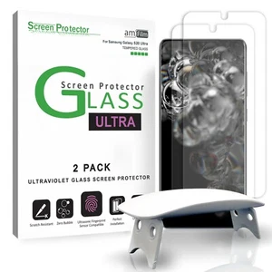 Galaxy S20 Ultra amFilm Tempered Glass Screen Protector (UV Install - 2 Pack) - Picture 1 of 8