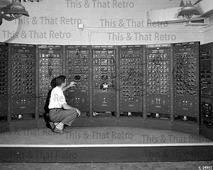 Man Adjusting Vintage Computer Electronics, Circa Between 1950's & 1960's - Picture 1 of 1