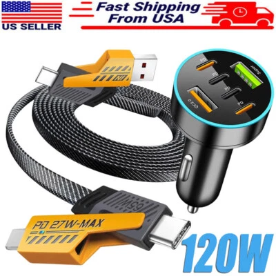 Cargador de coche rápido 120W adaptador de 4 puertos y cable para Motorola razr+ 2025 60 50 Ultra Foto 1 de 4