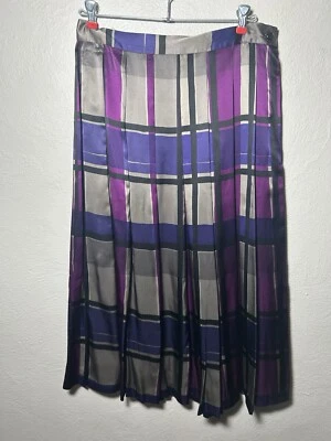 Falda Liz Claiborne 100% Seda L Púrpura Plisada a Cuadros Maxi Bolsillos Academia Foto 1 de 4