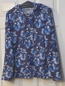 Polo Ralph Lauren Women's Sz M Knit Pullover Hoodie Top Blue/White Floral - Picture 1 of 10