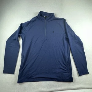 Suéter de golf Travis Mathew para hombre azul medio VALIANT rendimiento 1/4 cremallera - Imagen 1 de 12