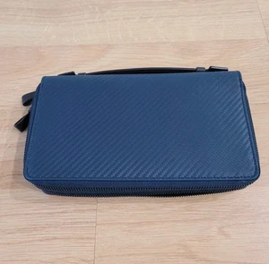 Dunhill Herren Marineblau Gehäuse Leder Doppel Reißverschluss Organizer Etui Geldbörse - Bild 1 von 10
