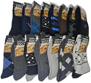 Men’s Lamb Wool Crew Socks Assorted Colors Prints Warm Winter Size 10-13 15 Pack - Picture 1 of 4