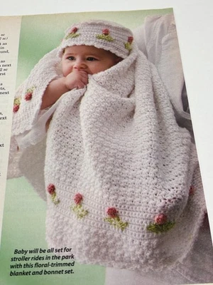 Conjunto de sombrero y manta para bebé tulipán páginas con patrón de ganchillo de revista Foto 1 de 3