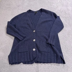 LL Bean Sweater Womens Large Blue Button Up Lambswool Silk Mohair Cardigan - Picture 1 of 7