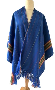 Catamarca Alpaka handgewebt Streifen blau Poncho Halstuch Cordoba Argentinien 46"x56" - Bild 1 von 11